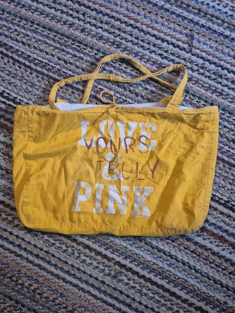 Yellow Canvas Tote Bag with White 'PINK' Print